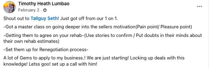 Testimonial from Timothy Heath Lumbao