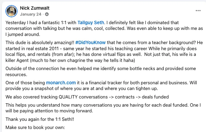 Testimonial from Nick Zumwalt